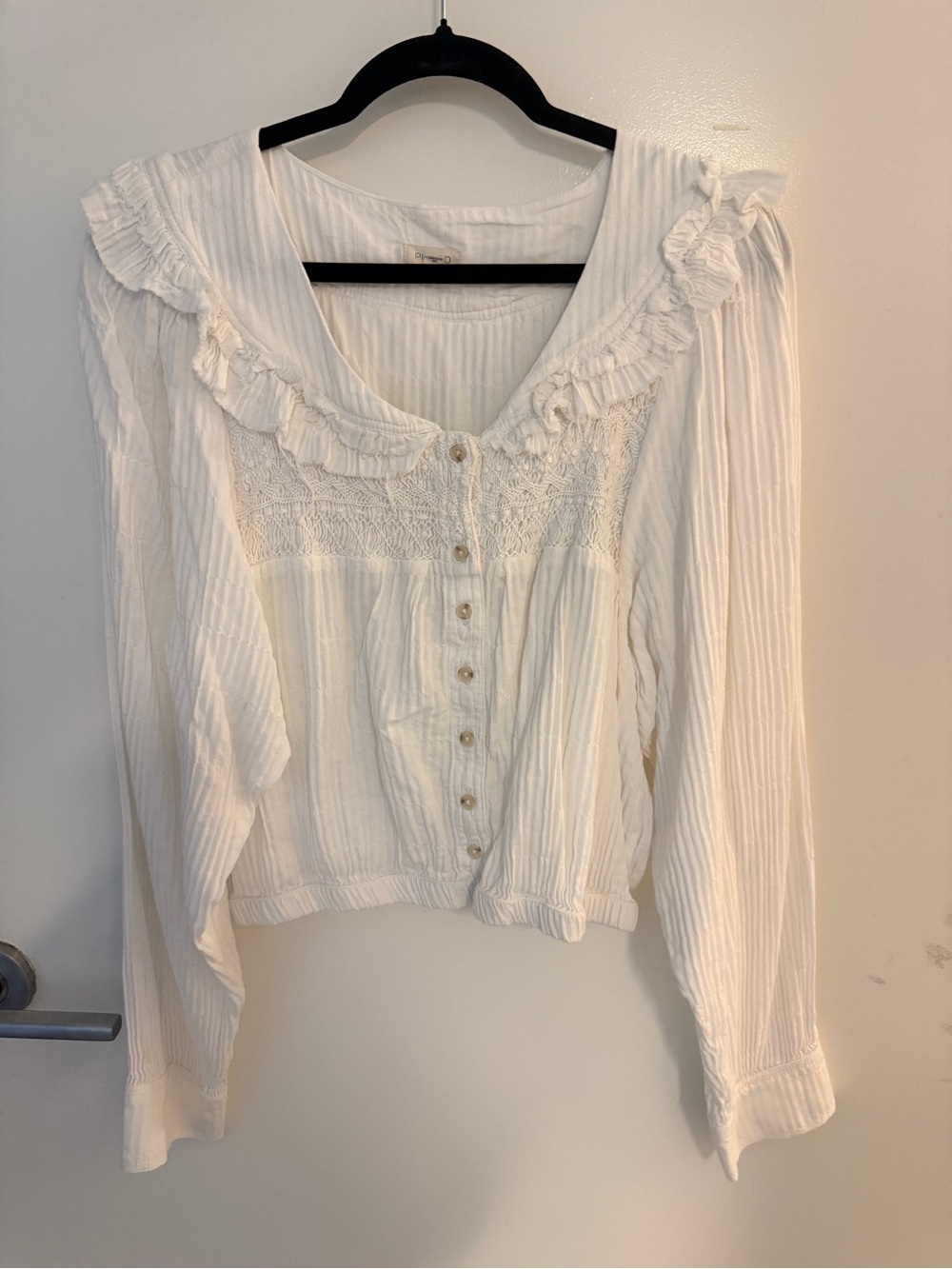 Pilcro Anthropologie White Lace Ruffle Blouse Top L